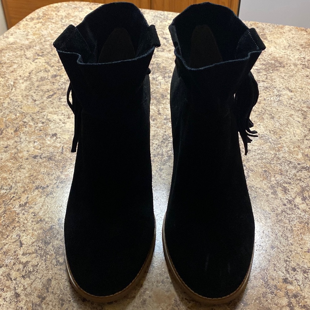 Womens black suede boots wooden chunky heal